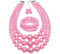 Yazilind Donna Perla Gioielli Set 3 Pezzi Strati di Perline di Collana, Bracciale e Orecchini, Elegante Dichiarazione di bigiotteria per Matrimoni, Feste e gli Eventi Formali(Rosa)