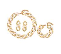 Yazilind Donne Bianco e Oro Chunky Collana Bracciale e Orecchini Set - Acrilico Dichiarazione di Link di Gioielli per il Partito e Abiti Eleganti