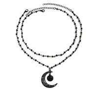 Yazilind Donne Gotico Luna Nera Ciondolo Collana Strati di Perline Catena Girocollo con Luna Crescente Fascino per Il Punk, Halloween e Alternativa