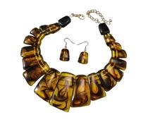 Yazilind Donne Grosso Resina Collana e Orecchini Set - Ambra Marrone Geometriche Bib Gioielli, Vintage Acrilico Collare Collana per la Festa, un Matrimonio, e Outfit da Sera