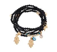 Yazilind Elastico Nero Braccialetto di Perline con Hamsa Mano & Evil Eye & a Forma di Farfalla Ciondolo Charms - Boho Tratto Gioielli