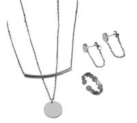 Yazilind insieme dei monili per le donne, Dainty 18 K oro/argento placcato collana di perle e orecchini Set Orecchini a pendaglio anello perla Choker monili di cerimonia nuziale (Silver1)