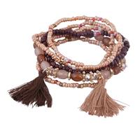 Yazilind Marrone Perline Bracciale Elastico con Fiocco Fascino Naturale Bohemien Gioielli per Le Donne