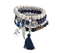Yazilind Multicolore Perline Bracciale Elasticizzato con 'I Love You' di Fascino e Blu Nappa - Boho Gioielli Amore