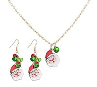 Yazilind Natale Collane Orecchini Set per le Donne Istruzione di natale Babbo Natale Campana Collare Collana Bracciale Goccia Orecchini Set Vacanze Gioielli(Rosso+Verde)