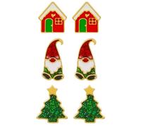 YAZILIND Natale Orecchini Set, Grondante di Olio di Babbo Natale, Albero di Casa Pendente, 3 Coppie di festa Orecchini Gioielli per Donna(#2)