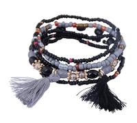 Yazilind Nero & Grigio Perline Bracciale Elasticizzato con Fiocco Charm - Boho Elastico Gioielli per Le Donne