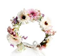 YAZILIND Pastello Daisy Corona di Fiori fatti a Mano Rosa e Bianco Floreale Fascia con Accenti Wildflower per Matrimoni, Feste e servizi fotografici