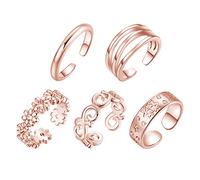 Yazilind - Set di 5 anelli da piede sexy con apertura semplice e regolabile, per piedi e base placcata oro rosa, regolabile, cod. 1076J0018