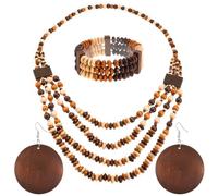 Yazilind Set di gioielli multicolore da donna - Collana, bracciale e orecchini stile bohemien, perline in legno fatti a mano, gioielli etnici tribali per festival, feste e uso quotidiano (Marrone)