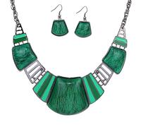 Yazilind Vendimiae Collana e orecchini etnici tibetani frammentati, Rosso Turchese. e placcato argento, colore: Verde, cod. 1075N0150