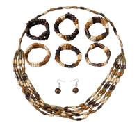 Yazilindelle Donne della Boemia perline di Legno Set di Gioielli-Multi-Strato Collana,6 Tratto Bracciali & Orecchini | Marrone Naturale Tribal Style Accessori per Casual e Abiti da Spiaggia(#1)