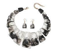 Yazilindi Donne in Bianco e Nero in Resina Collana e Orecchini Set - Grosso Acrilico Bib Gioielli, Moderna Collana per il Partito, Formale, abiti da Sera