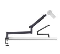 Yazoni Braccio del microfono a basso profilo, supporto per microfono con morsetto per montaggio da scrivania, adattatore a vite, canali via cavo nascosti, supporto per microfono regolabile per