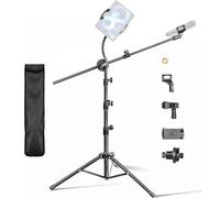 Yazoni Mic Stand, 2 in 1 Microphone Stand Floor, 88 to 158cm Pad Microphone Dual-Use Mic Holder Hidden Line Design Boom Arm Dual-Use Mic Holder with Gooseneck Carrying Bag for Singing Stage Broadcast