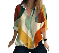 YazonQinQYX Fiore 3D Stampato Camicia Top Sciolto Grande Donna Harajuku Stile Camicia Retro Casual Manica Lunga Top