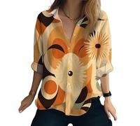 YazonQinQYX Fiore 3D Stampato Camicia Top Sciolto Grande Donna Harajuku Stile Camicia Retro Casual Manica Lunga Top