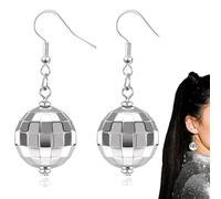 YAZWUR Orecchini a Sfera da Discoteca Anni '70, 1 Paio, Orecchini Discoteca Accessori Vintage per Feste da Ballo e Costumi (Argento)