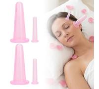 YAZWUR Set 4 Coppette Silicone per Massaggio, Coppettazione Viso, Coppette Anticellulite per Massaggio Viso e Rilassamento e Muscolare, Cupping Therapy per Cura della Pelle (Rosa)
