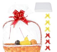 YAZWUR Set di Sacchetti in Cellophane, 6 Pezzi, per Cesti Regalo, 10 Fiocchi e Lacci, carta celofan per confezioni e imballaggio, sacchetti trasparenti per regali e bouquet natalizi (50 x 60 cm)