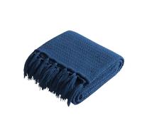 YB-FCJKPA Coperta a Maglia con Nappine a Frangie, Coperta Decorativa Morbida, Coperta a Quadri, Coperta a Quadri, Copertura sul Letto Decorazione a Molla (Blue)