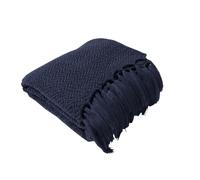 YB-FCJKPA Coperta a Maglia con Nappine a Frangie, Coperta Decorativa Morbida, Coperta a Quadri, Coperta a Quadri, Copertura sul Letto Decorazione a Molla (Navy Blue)