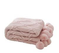 YB-FCJKPA Thick Solid Color Knit Throw Blanket with Cute Pompoms, Soft Warm Cozy Decorative Knitted Blanket for Winter, Machine Washable, 51 x 63 Inch (Pink)