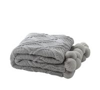 YB-FCJKPA Thick Solid Color Knit Throw Blanket with Cute Pompoms, Soft Warm Cozy Decorative Knitted Blanket for Winter, Machine Washable, 51 x 63 Inch (Grey)