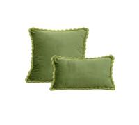 YB-FCJKPA Velvet Solid Cushion Covers with Pom Poms Fringe Set of 2, Soft Decorative Throw Pillow Covers Set Pillow Case for Couch Bed, Livingroom (Green)