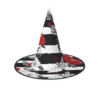 YBAOFU Cappello da strega da donna con guglia, pieghevole, a punta, per decorazioni per feste di Halloween, 1 pezzo - Strisce bianche e nere con fiori di rosa rossa