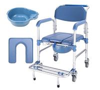 ybaymy Sedia da doccia 4 in 1, con ruote, per comodino, per anziani, con ruote bloccabili e sedile imbottito, per disabili, anziani, portata 150 kg