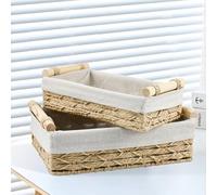 YBCCBY 2 Pz Cestini Bagno Portaoggetti Intrecciati Con Manico in Legno, Organizer Bagno, Contenitore Impilabile per Cameretta Salotto Ufficio