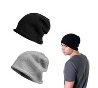 YBCCBY 2 Pz Unisex Berretto Invernali,Cappello in Maglia Lungo,Berretti Elasticizzati Cappelli Larghi,Berretto da Sci Invernale Lavorato a Maglia per Sci Running Ciclismo (Nero, Grigio)