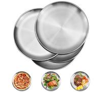 YBCCBY 4 Pz Piatti in Acciaio Inossidabile da 26 cm,Piatti Picnic Rotondi in Acciaio Inox,Piatti Rotondi per Pizza e Pasta,Teglie per Pizza in Acciaio Inox per all'Aperto, Escursionismo, Spiaggia