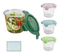 YBCCBY Contenitori per alimenti in vetro da 4 tazze con coperchio, 750 ml, ermetici, rotondi, adatti per microonde, lavastoviglie e freezer, senza BPA, include 1 spazzola per piatti, ideale per la