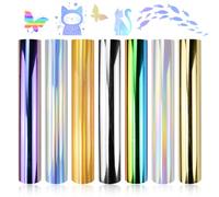 YBCCBY Film 7 Pz Pellicola per Plotter in Tessuto,Pellicola Flessibile in Poliuretano da 30,5 x 25 cm,Vinile Olografico in Vinile Arcobaleno,Lucido Metallizzato Adesivo in Vinile per Fai da Te