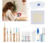 YBCCBY Set di ago da Ricamo Portatile con Manico in Legno,Set di Aghi da Ricamo per Punzonatura,Penna da Ricamo con Manico in Legno per Federe, Tende, Tappeti, Tovaglie (35 Pz)