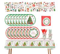 YBCCBY Set Piatti e Tovaglioli Natalizi, Decorazioni e Stoviglie per Feste, con Adesivi per Natale e Anniversari (20 Ospiti)