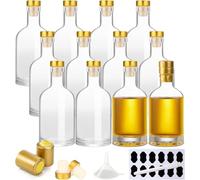 YBCPACK 12 bottiglie di vetro vuote da 100 ml con tappi, tappi termorestringenti, imbuto, etichette e penna, ideali per liquori, grappe, succhi, latte di gallina e oli fatti in casa