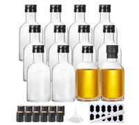 YBCPACK 12 piccole bottiglie di vetro da riempire da 100 ml, bottiglie vuote di liquore, grappa con tappo a vite, tappo termoretraibile, imbuto, etichette, penna, perfetta per zaba, liquori e succhi
