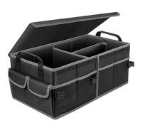 YBCPACK Organizer per bagagliaio dell'auto, 60 l, con coperchio, impermeabile e pieghevole, con velcro antiscivolo, 3 livelli e tasche laterali, organizer per auto in materiale Oxford, per campeggio,