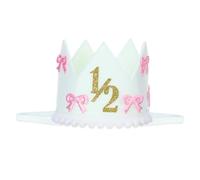 YBEATY Fiocco 1/2 Corona di Compleanno Mezzo Cappello di Compleanno Piccola Principessa Corona Naturale Boho 6 Mesi Decorazioni di Nascita Rosa Fiocco Mezzo Via a Una Decorazione Dolce Cappello