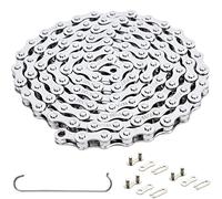 YBEKI Catena per bicicletta 1/2 x 11/114 G, in acciaio al carbonio rivestito in argento, resistenza alla trazione 850 kg, 3 paia di lucchetti inclusi, per MTB, bici da corsa, e-bike