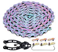 YBEKI Catena per bicicletta colorata in acciaio al carbonio 9 velocità, resistenza alla trazione 11.500 PSI, 1/2" x 11/128", 116 maglie con 3 x SRAM PowerLock+strumenti, compatibile Shimano/SRAM 6-8