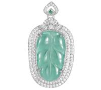 YBGCRD Collana alla moda con ciondolo in giada blu e foglia d'acqua in puro rame placcato argento con ghiaccio intarsiato in giada