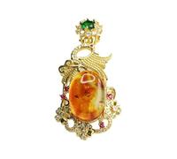 YBGCRD Collana da uomo in giada, con ciondolo a forma di fenice in ambra naturale, stile cinese, con ciondolo floreale in ambra placcata oro, gioiello con pietre artificiali incastonate, regalagli un