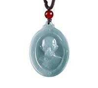 YBGCRD Collana lunga con ciondolo a forma di amuleto Phor Roi, in giadeite naturale, blu acqua, intagliata a mano, gioiello spirituale per uomini e donne