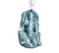 YBGCRD Collana unisex in giadeite naturale con ciondolo a forma di dio Guan Gong, con ciondolo a forma di simbolo della ricchezza marziale, intagliata a mano, amuleto portafortuna