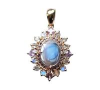 YBGCRD Radiant Colorful Moonlight Stone Collana per le Donne Argento Intarsiato Rosa Blu Cristallo Ciondolo Nuovo in Luce Lusso Elegante Gioielli