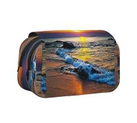 YBGHDAA Astuccio per matite con stampa a onde del mare con gli ultimi raggi di sole e penne in gel, organizer portatile per pittura artistica, Nero , Taglia unica, Organizer per borse
